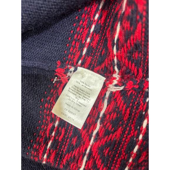 Talbots Petites Wool Fair Isle Cardigan Sweater Navy Red MP Nordic Winter Knit - Picture 6 of 9